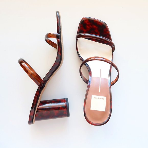Dolce Vita Shoes - Dolce Vita Noles Brown Tortoise Strappy Square Toe Round Chunky Heel Sandals